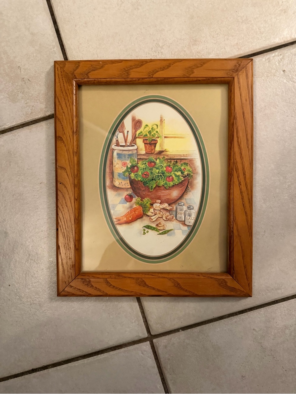 vintage country kitchen oak framed print.